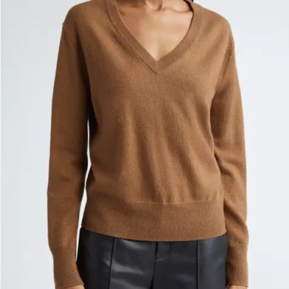 Nordstrom brown beige 100% cashmere v-neck sweater XS